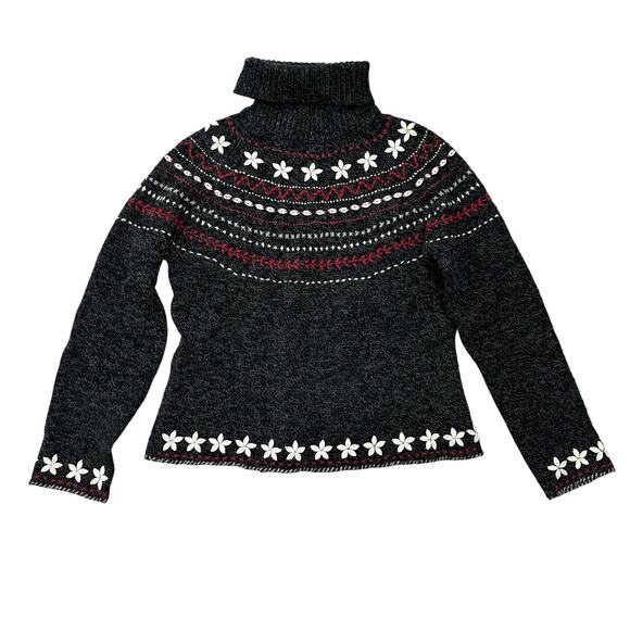 Cousin Johnny by Anthropologie wool blend ski style sweater Small Gray Red - Picture 1 of 5